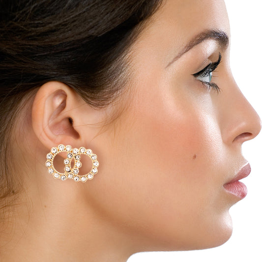 Gold Rhinestone Designer Logo Studs