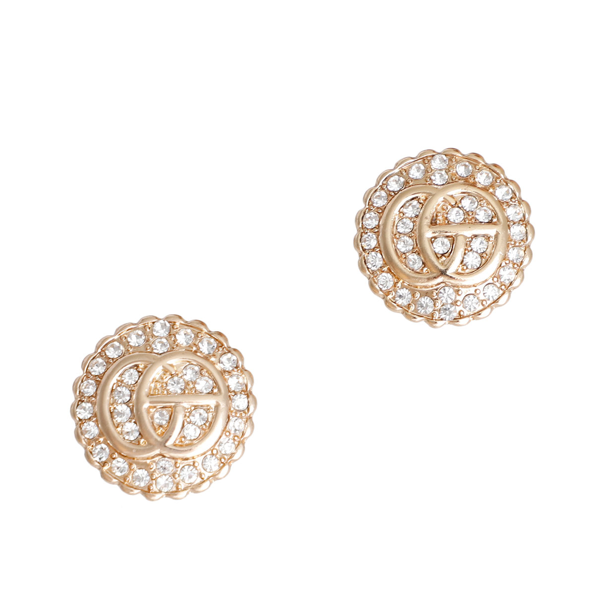 Gold Designer Rhinestone Round G Studs