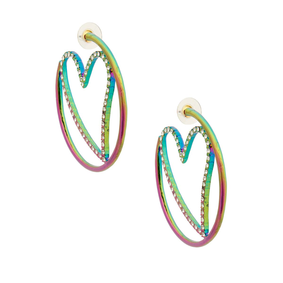 Rainbow Metal Heart Hoops