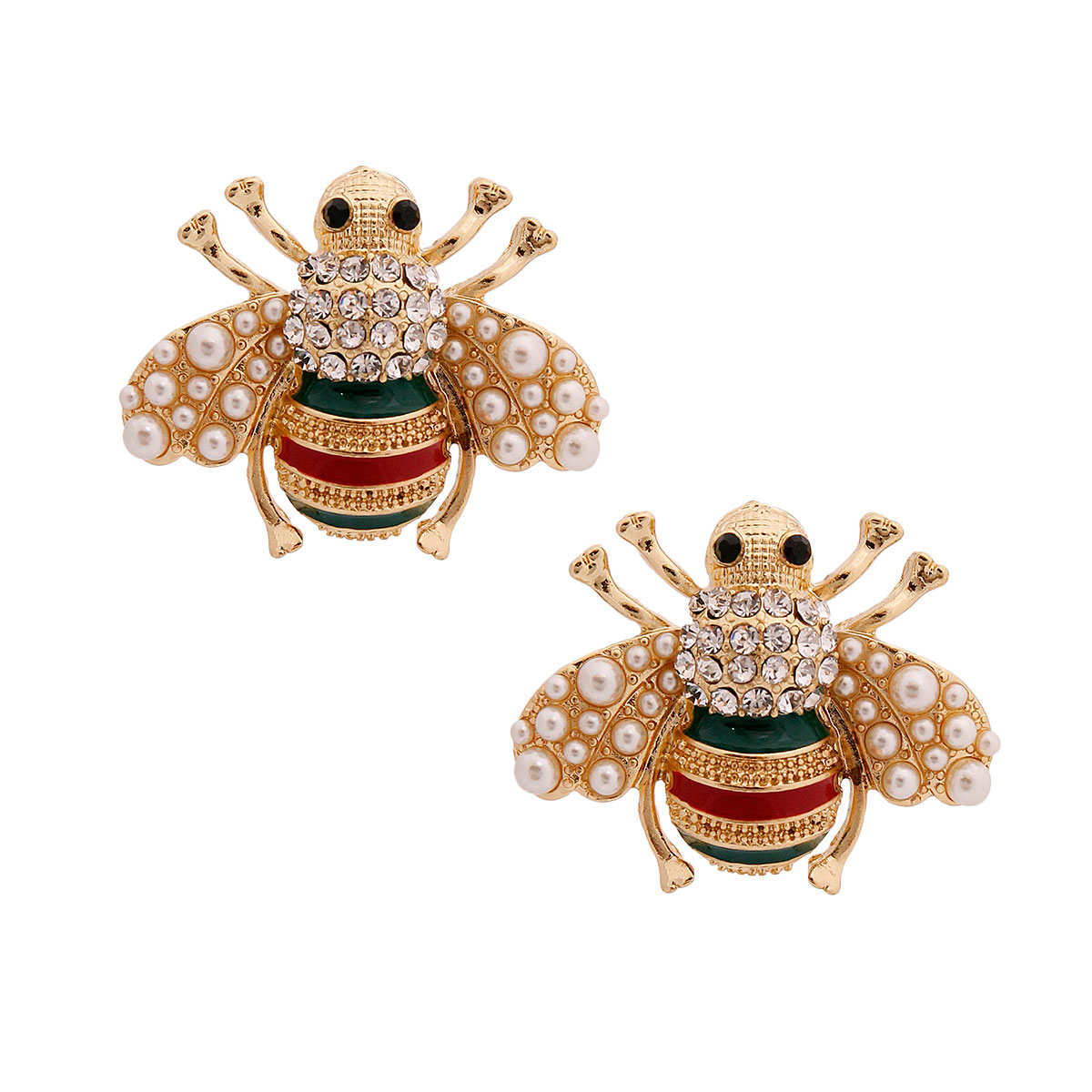 Designer Green Pearl Bee Studs