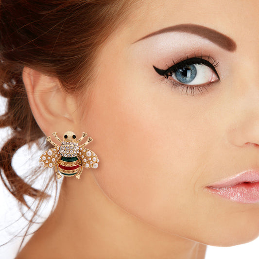 Designer Green Pearl Bee Studs