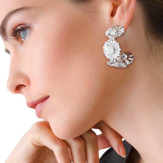 Silver Sunflower Hoops