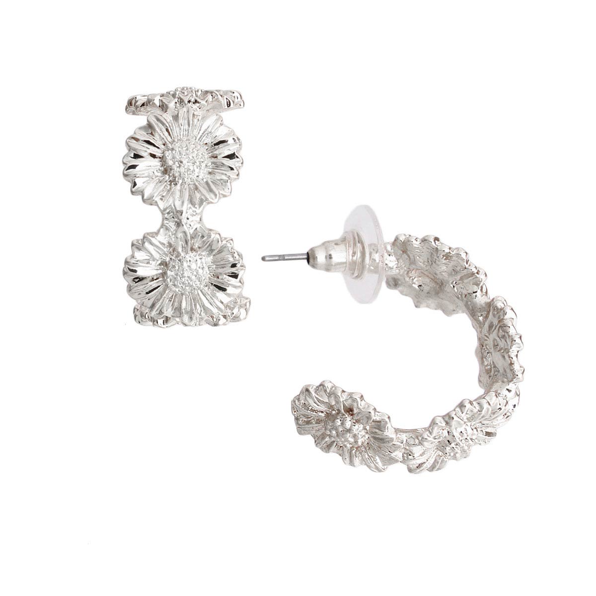 Silver Sunflower Hoops
