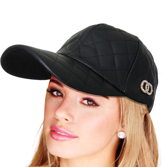 Black Quilted Designer Logo Cap
