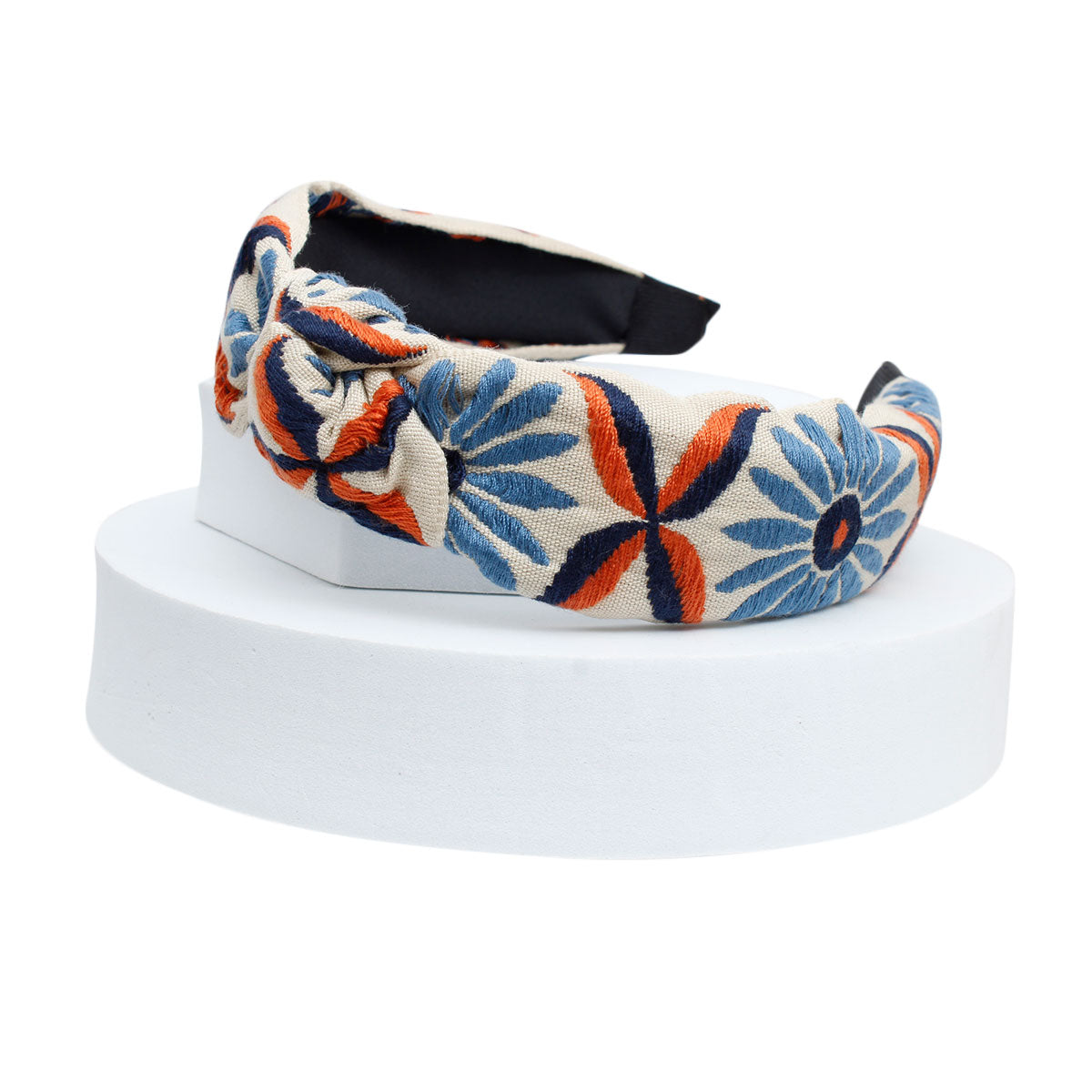 Blue Embroidered Flower Headband