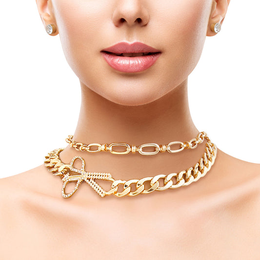 Gold Heavyweight Chain Scissors Choker Set