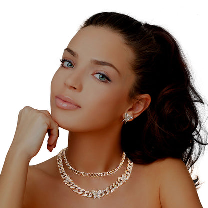 Gold Layered Butterfly Cuban Chain Set