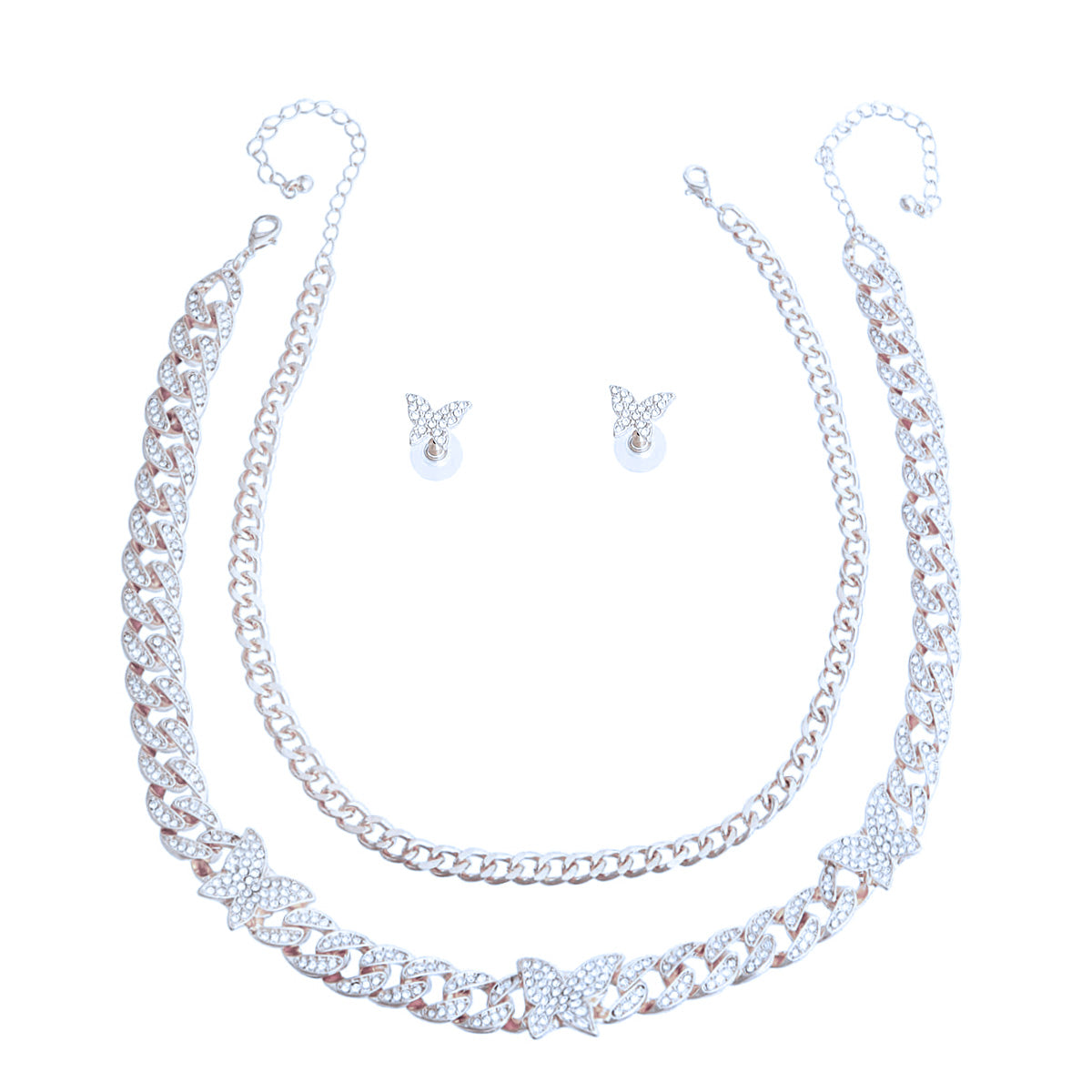 Silver Layered Butterfly Cuban Chain Set