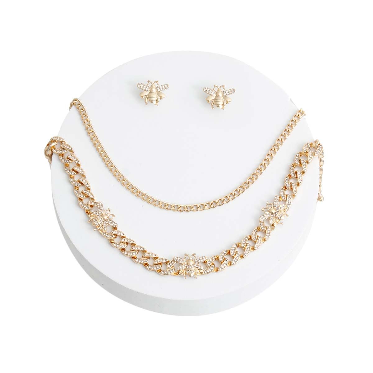 Gold Iced Bee Curb Chain Set