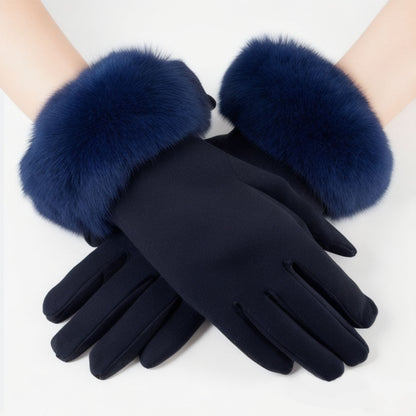 Gloves Navy Fur Trim Winter Gloves for Women
