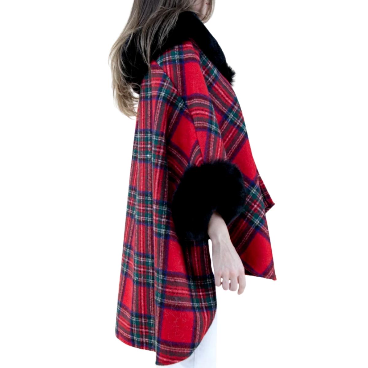 Red Scotch Plaid Fur Cape