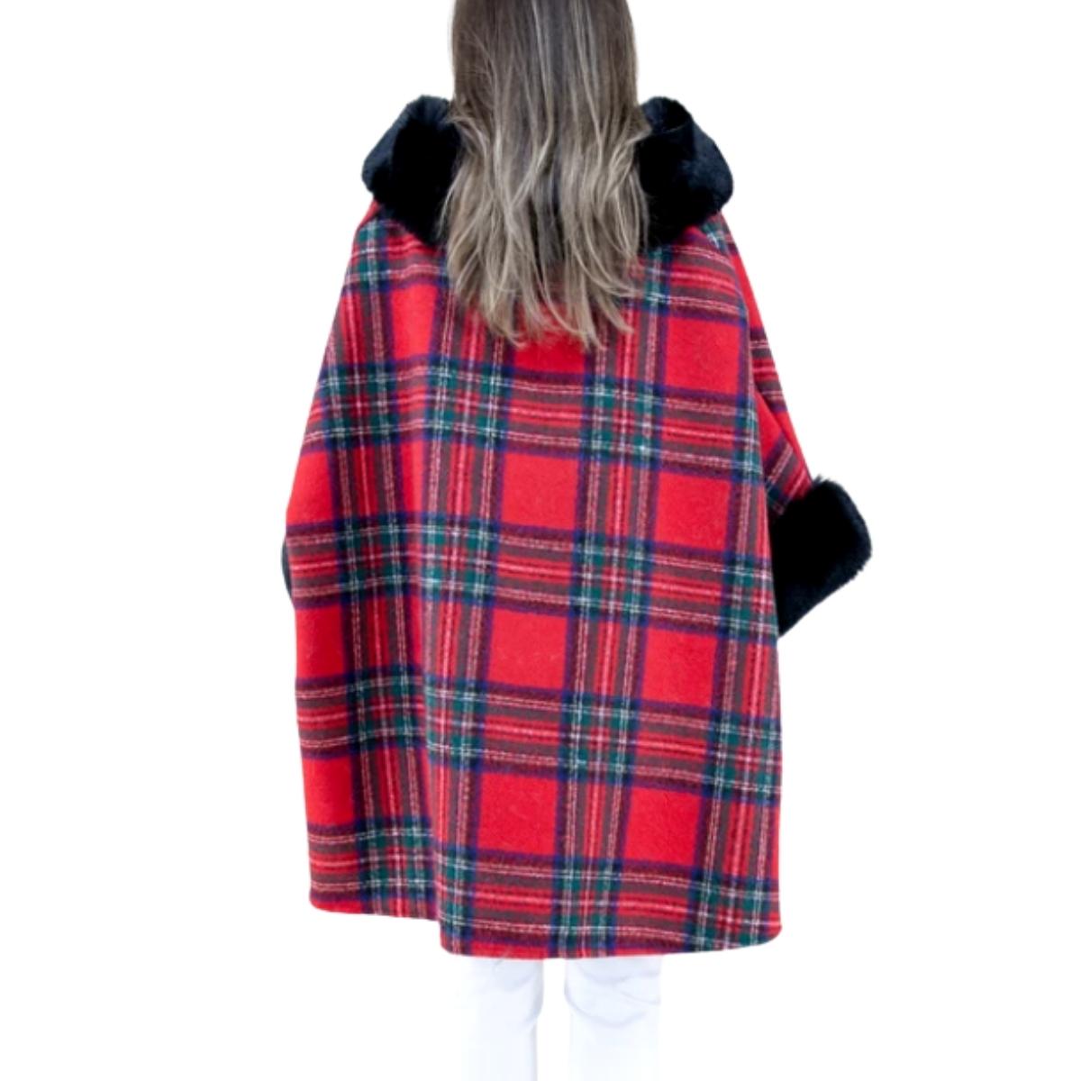 Red Scotch Plaid Fur Cape