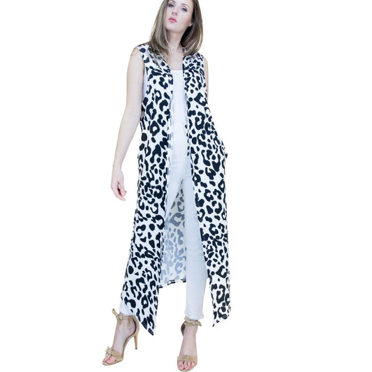 Black and White Leopard Long Vest