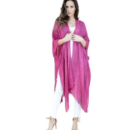 Magenta Ribbed Pleated Kimono