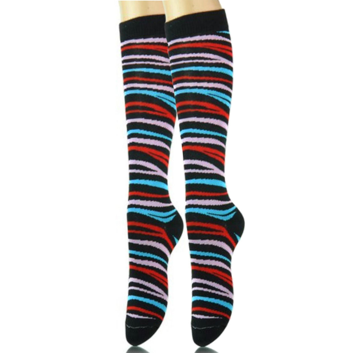 Black Tiger Stripe Kneww High Socks