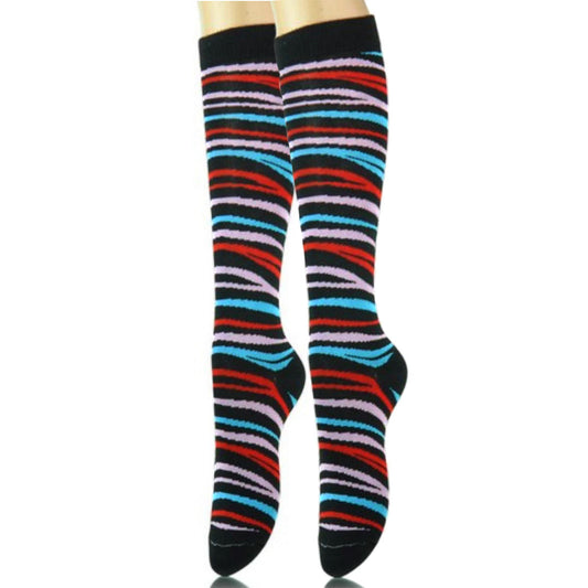 Black Tiger Stripe Kneww High Socks