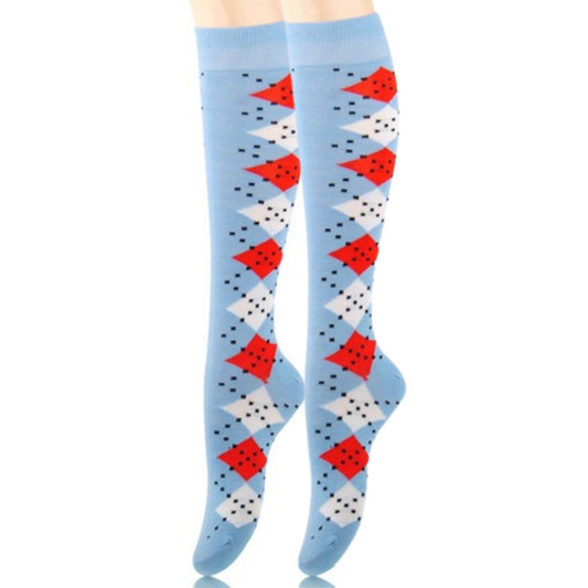 Socks Knee High Blue Diamond for Women